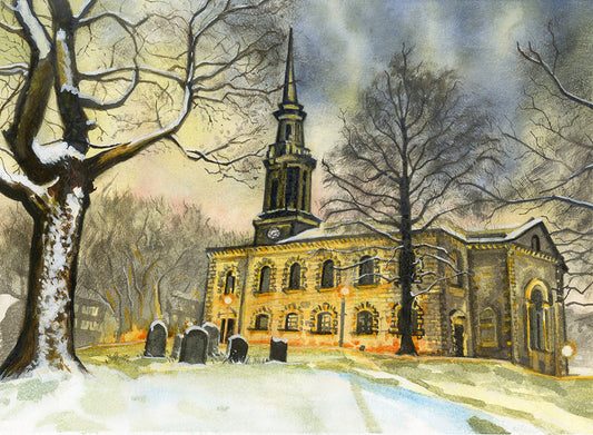 St Paul's Church in the snow - High Quality Signed Art Print A3